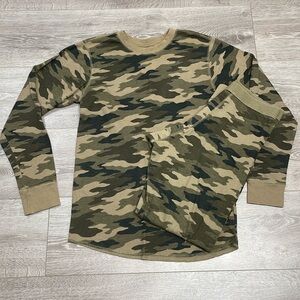 Croft & Barrow Camo Camouflage Thermal Pants and Long Sleeve Crew Neck Top M